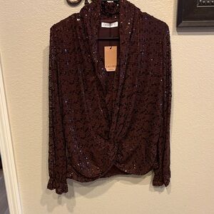 Gallery Sequin Brown Blouse